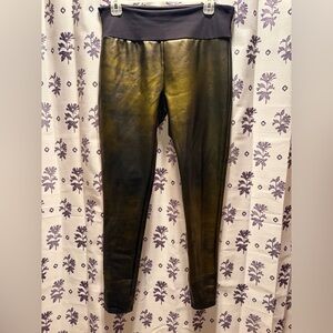 SPANX Assets By Spanx Black Gold Faux Leather Leggings Womens Size XL